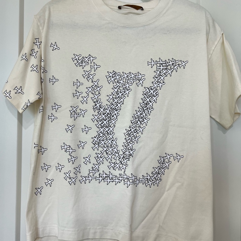Louis Vuitton Cream T-Shirt with Airplane Graphic